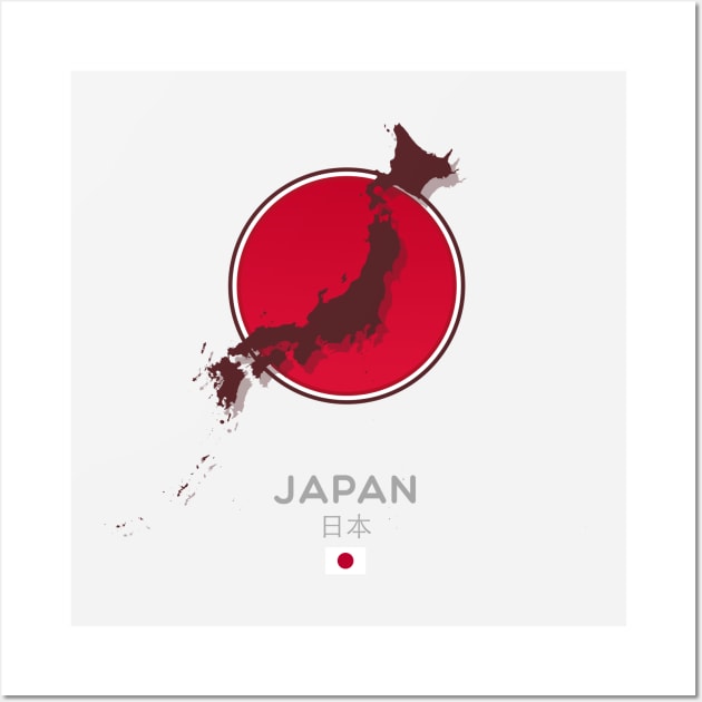 Japan Map and Flag Wall Art by 9bitshirts